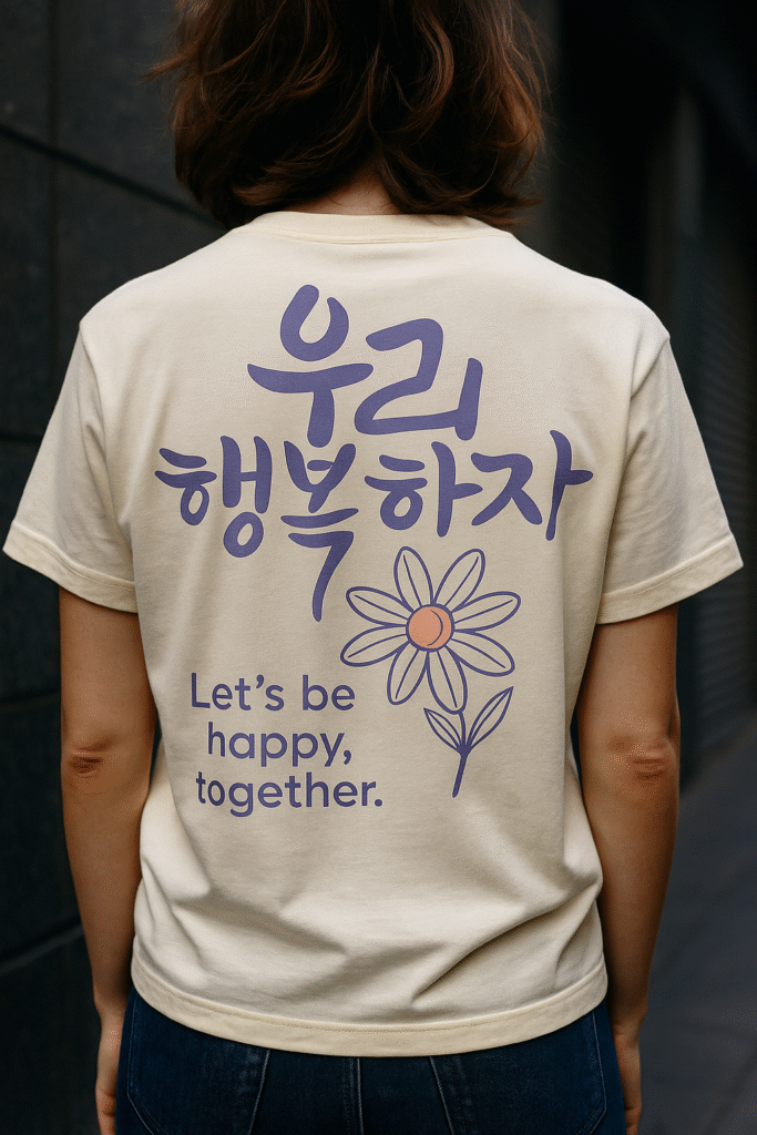 T-Shirt mit koreanischem Schriftzug glück