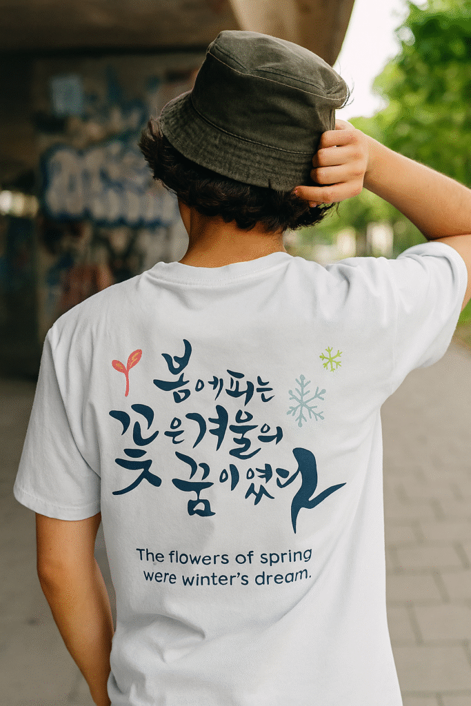 T-Shirt mit koreanischem Schriftzug Frühling winter