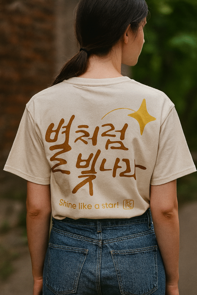 T-Shirt mit koreanischem Schriftzug stern